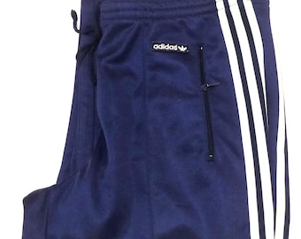 Vintage Adidas Pants Men's 2XL Y2K 2000s Blue Nylon Track Zip Hem