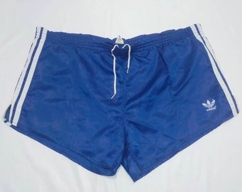 Vintage 80s Adidas Shorts Runner Blue Satin XXL Made in West