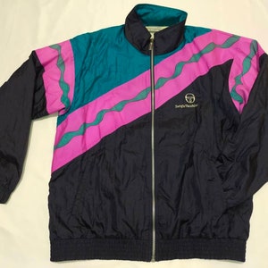 Vintage 90er Sergio Tacchini Trainingsjacke Dunkelblau Größe 50
