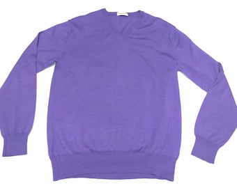 KANGRA Kaschmir-Pullover mit V-Ausschnitt, Herren, XL, Lila, Kaschmir, Seide, Wolle, Hergestellt in Italien