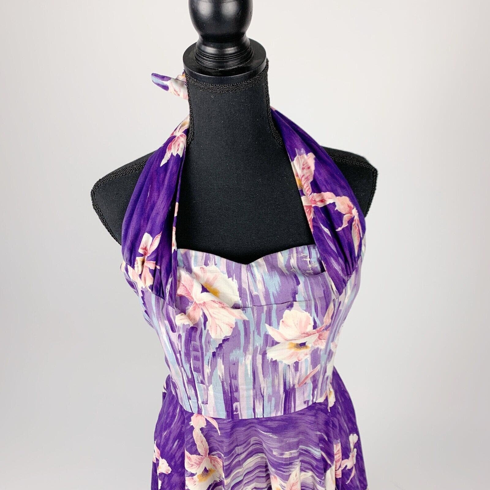 Vintage 1950s Kona Kai Made in Hawaii for Sears Purple Floral Halter