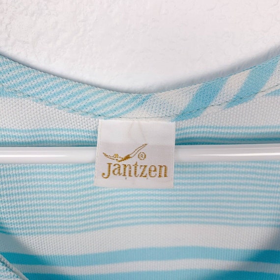 Vintage 60s 70s Jantzen White Blue Sleeveless Poc… - image 3