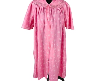 Vintage Serenity Floral Nightgown Muumuu Button Robe Pink Ruffle Caftan 40 Med