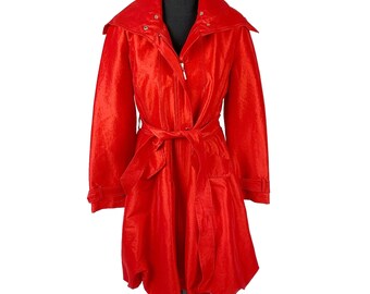 Due Per Due Oversized Structured Collar Red Belted Jacket Coat Small NWT