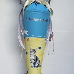 Set de cono escolar personalizado "Gato", cono de caramelo de doble capa con pinza para el pelo de 70 cm, paso a paso, con forma de gatito pastel, "Lilly"