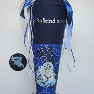 Set personalizzato con cono scolastico "SEAL", polsino a doppio strato, design orso oceanico, Ergobag, foca, axolotl, cono di caramelle, fiocco, elastico per capelli, primo giorno di scuola