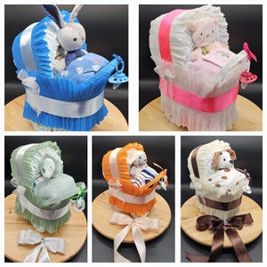 XXL WINDELTORTE PERSONALISIERBAR Kinderwagen Pampers Größe 3 viel Zubehör DiaperCake Geburt Babyparty Schnullerband Junge Mädchen Neutral