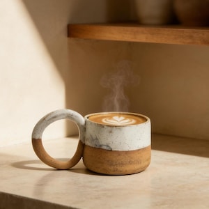 Taza de cerámica hecha a mano · Productos de segunda calidad · Arcilla cruda + esmalte blanco por inmersión · Asa gruesa · Regalo de cerámica de estudio · Just J Ceramics