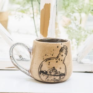 Light Bulb Landscape Mug Dreamy Mountain Night Sky in a Bottle Handthrown ceramic mug dreamy landscape coffee gift
