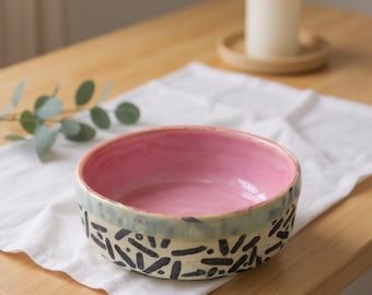 Bol de cerámica rosa con chispas, hecho a mano, de gres, plato multiusos rosa brillante, bol para joyas artesanal, regalo navideño