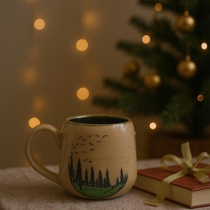 Handmade Ceramic Campfire Mug Boho Forest Adventure Stoneware Cup Artisan Pottery Outdoorsy Gift