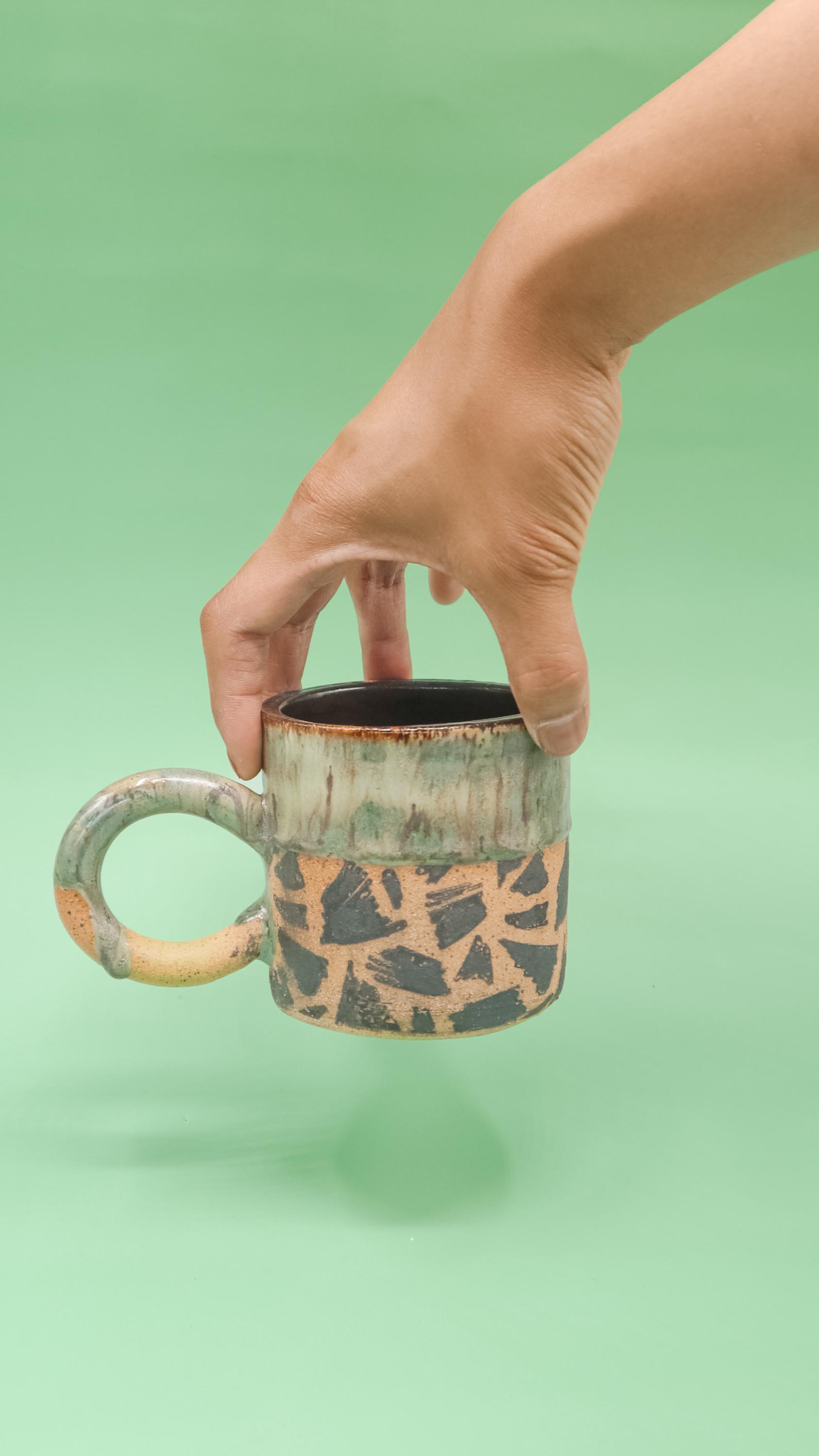 Handcrafted Terrazzo Ceramic Mug Forest Green Buff Stoneware Artisan ...