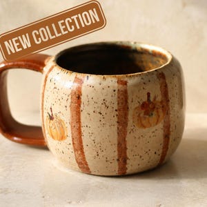 Scattered Pumpkin Stripe Mug, Handmade Autumn Stoneware | One of One