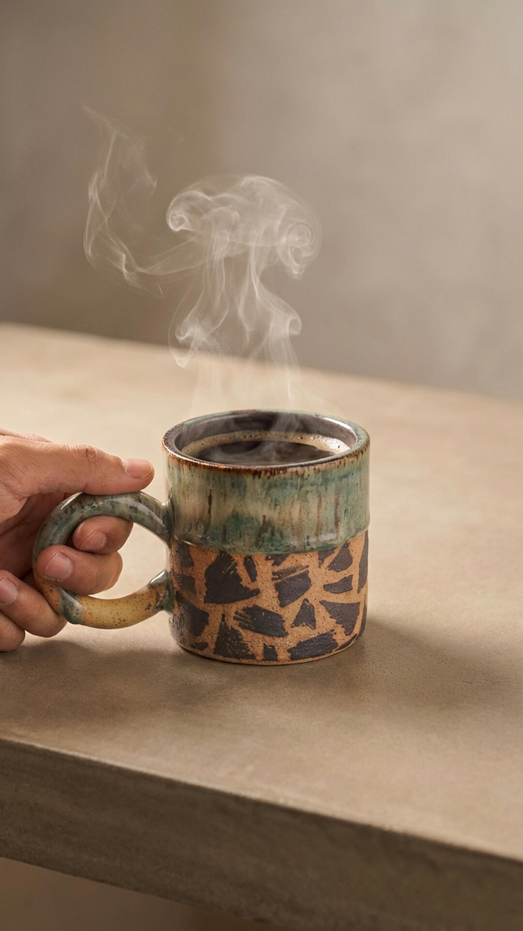 Handcrafted Terrazzo Ceramic Mug Forest Green Buff Stoneware Artisan ...