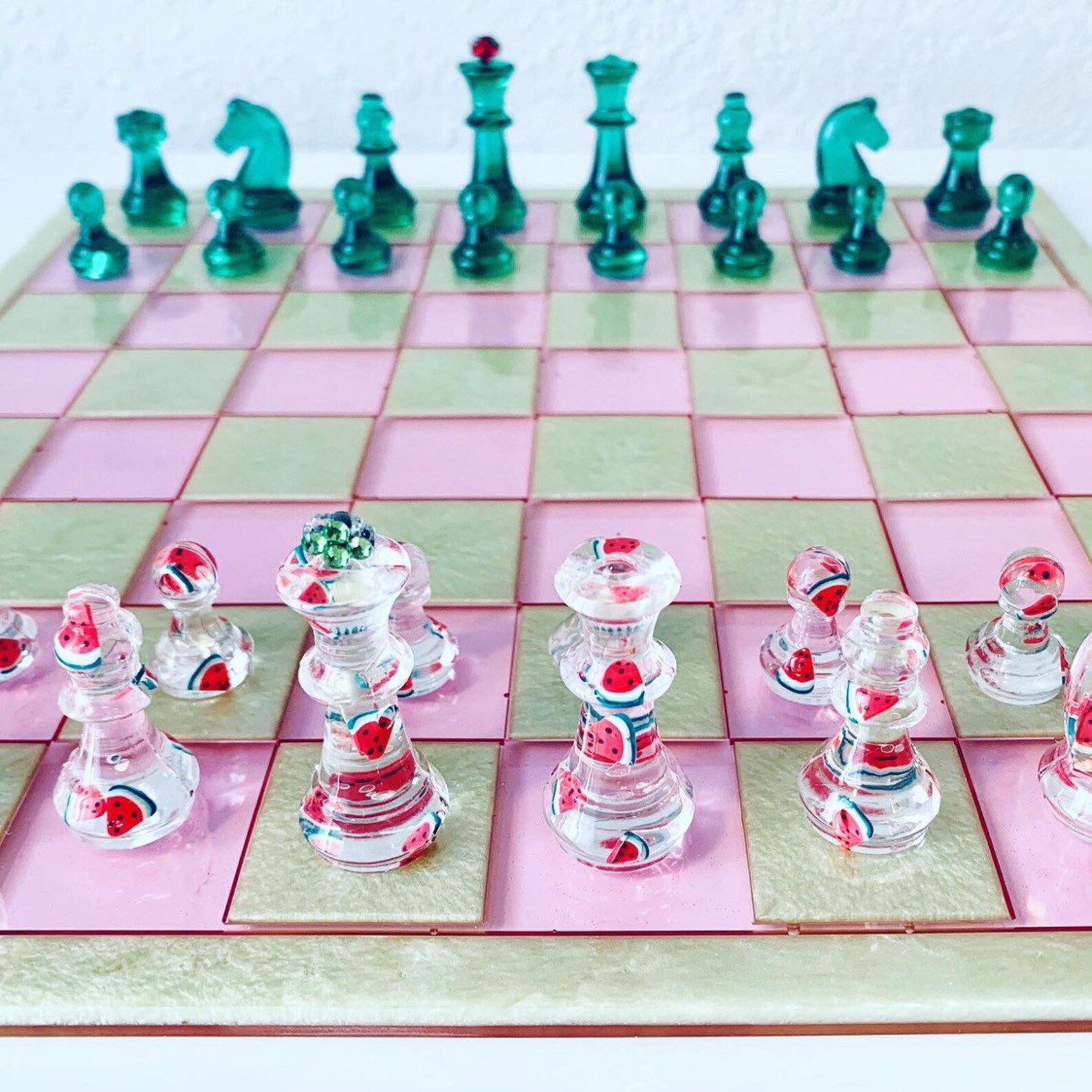Custom Chess Set With Board Resin Complete 32 Pieces Pink Etsy