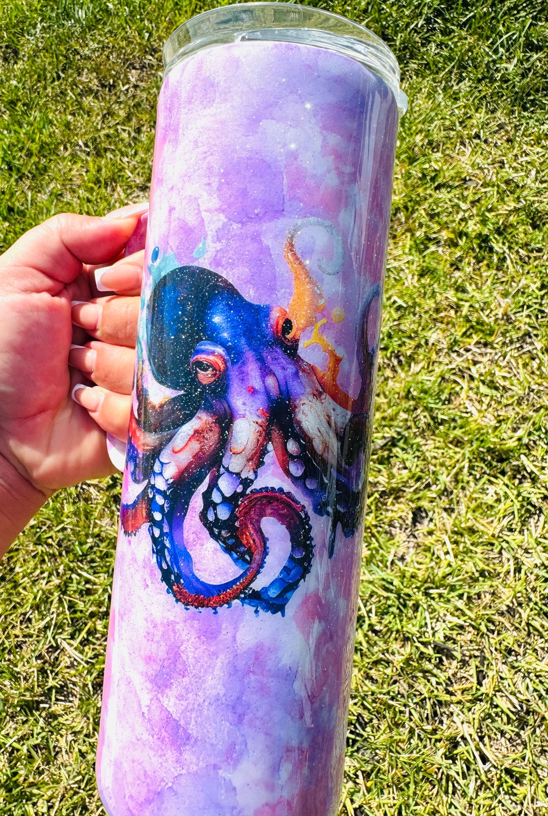 20oz Stainless Steel UVDTF Octopus With Handle Hand Painted Alcohol Ink ...