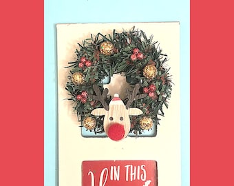 Miniature Dollhouse Christmas Wreath with Reindeer: 1/12 Scale
