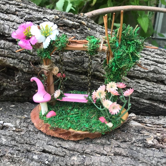 Mini De Hadas Niño Columpio Jardín Paisaje Ornamento Resina Césped