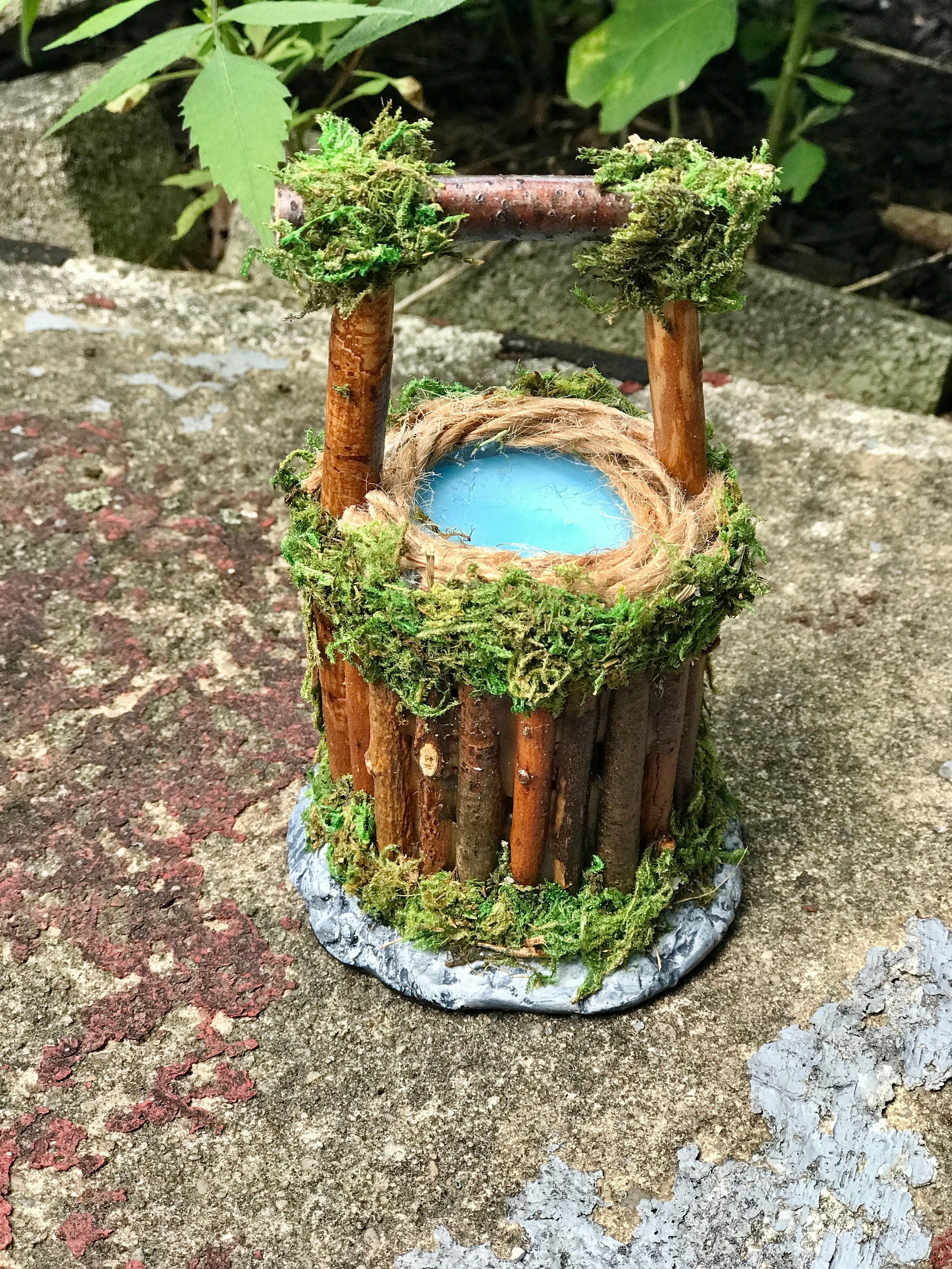 Handmade Fairy Garden Wishing Well: Upcycled Moss & Stick Decor - Etsy
