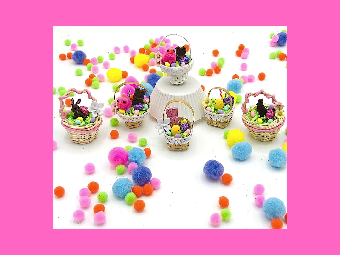 Miniature Easter Basket, Dollhouse Easter Basket, Miniature Chocolate Easter Bunny, Miniature