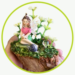 Fairy figurine, Miniature fairy, fairy garden, fairy garden accessories, sitting fairy in garden, fairy gardening supplies, miniature snails