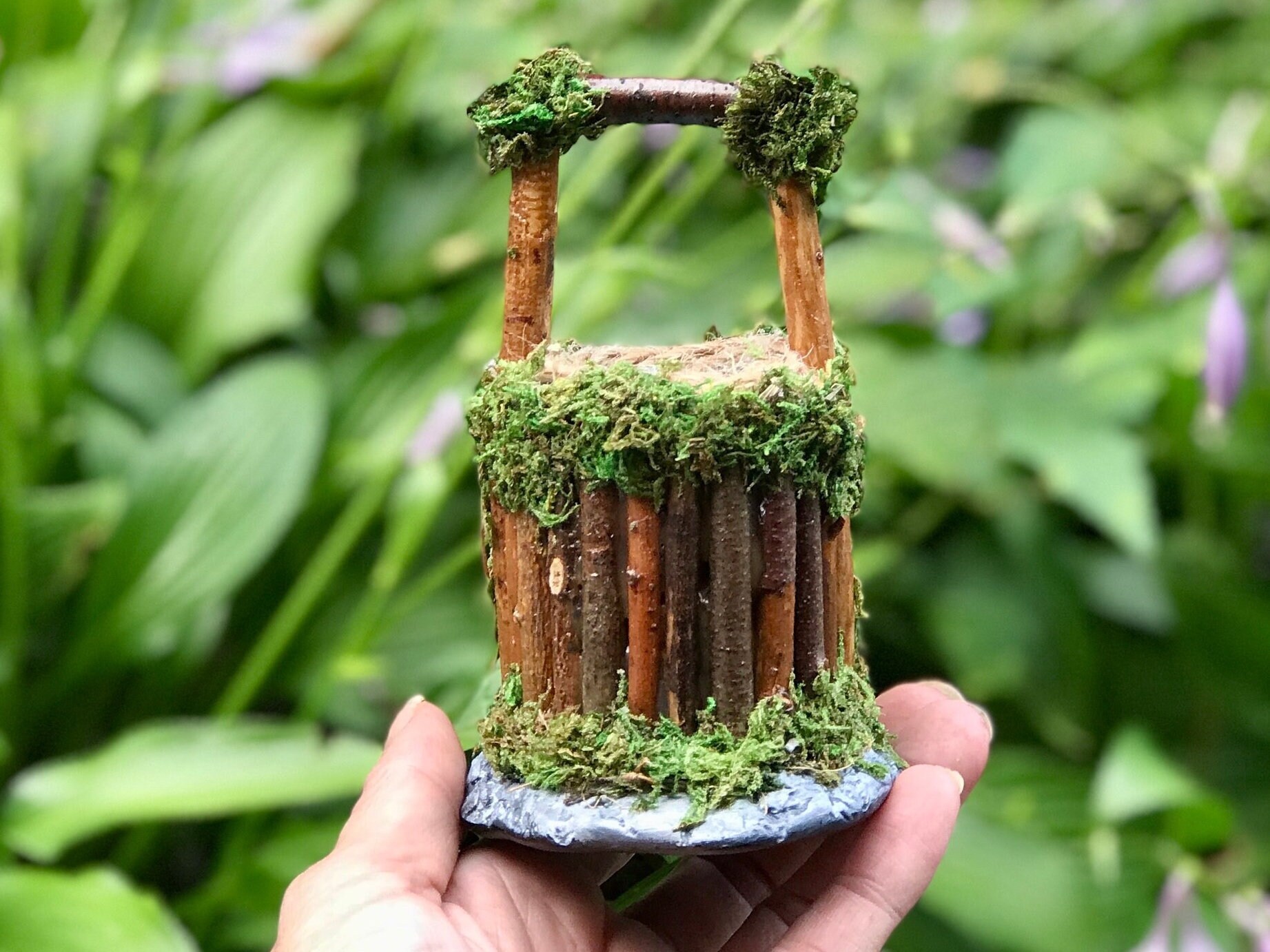 Handmade Fairy Garden Wishing Well: Upcycled Moss & Stick Decor - Etsy