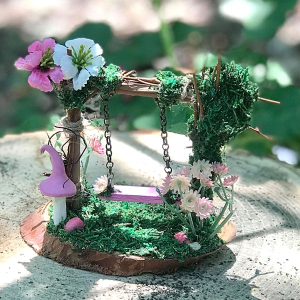 Miniature swing, fairy garden swing, fairy garden, fairy garden miniatures, miniature mushroom, fairy swing, girls bedroom, bedroom decor