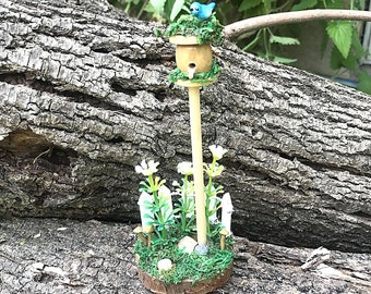 Miniature Fairy Garden Bird Feeder: Handmade Mossy Scene