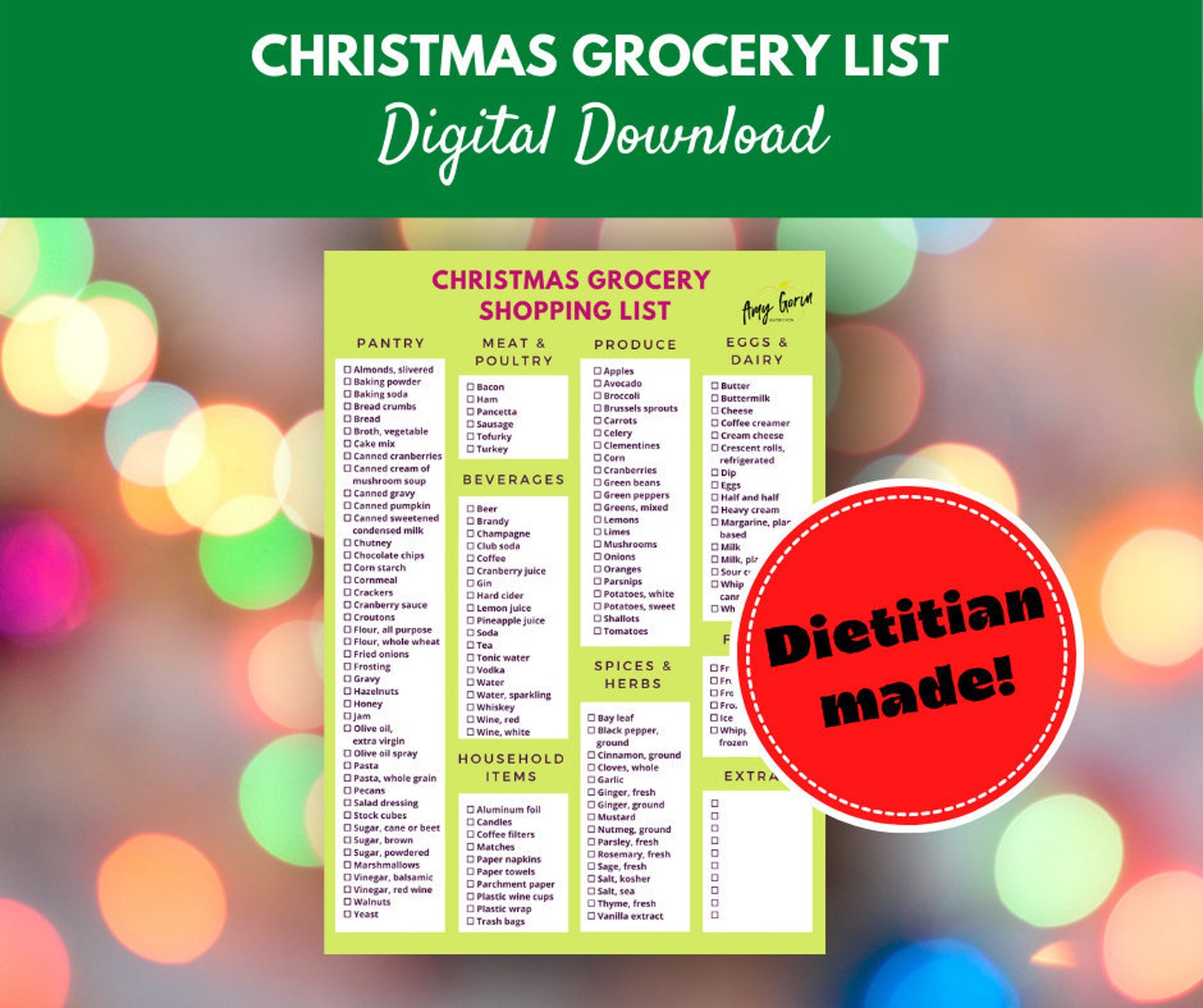 Christmas Grocery List Download Food Planner to Do List | Etsy