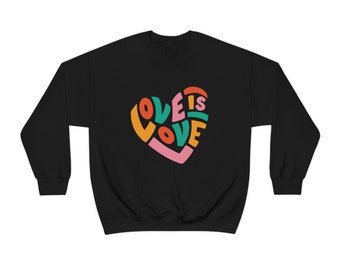 Love Is Love Unisex Sweatshirt, Heavy Blend Crewneck, Pull LGBTQ, Pull Gay Pride, Sweat-shirt Equality, Pull Hippy