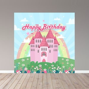 Tło Princess Castle 2 - Plik cyfrowy - Impreza dla dzieci - Pastelowe kolory - Impreza - Impreza dla dziewcząt - Baner na imprezę - Do druku - Baner 00019