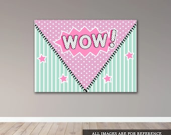 Toile de fond de fête WOW - bannière numérique personnalisée (7 pi x 5 pi)