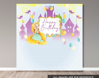 Toile de fond anniversaire princesse – bannière de fête, personnalisée (fichier numérique)