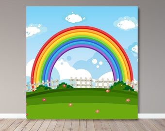 Toile de fond de fête arc-en-ciel - bannière d'anniversaire d'enfants (fichier numérique)