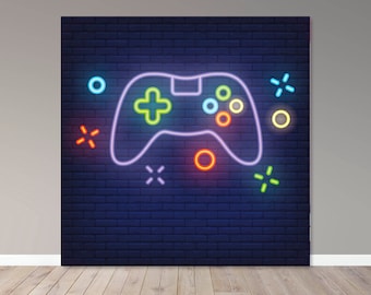 Fondo neón para gamers – Banner de fiesta personalizable (archivo digital)