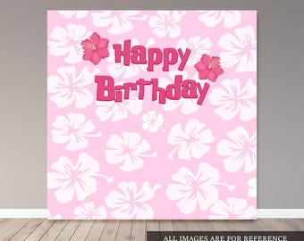 Fondo de cumpleaños hawaiano – Banner de hibisco rosa (Archivo digital)
