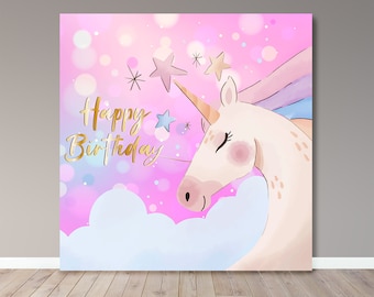 Toile de fond personnalisée pour anniversaire licorne - Bannière de fête (Fichier numérique)