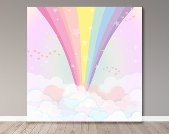 Rainbow Backdrop - Digital File - Kid Party - Pastel Colors - Party - Girl Party - Party Banner - Printable - Banner 00240
