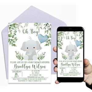 Baby Shower - Słodki słoń - Cyfrowe lub drukowane - Elektroniczne zaproszenie na telefon komórkowy - Szablon - Cyfrowe dokumenty - Plik zaproszenia