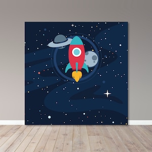 Astronaut Rocket Ship - Archivo Digital - Telón de fondo digital- Kid Party- Boy Party- Party Banner - Imprimible- Banner 0001