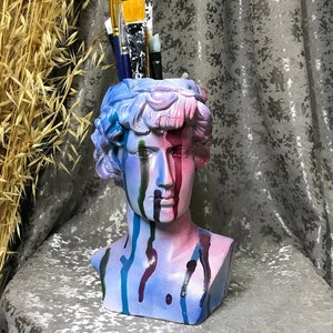 Michelangelo's David buste bloempot | Menselijke hoofdvaas | Sculptuur plantenbak | Handgemaakte tafelorganizer | Griekse mythologie cadeau | Huisdecoratie