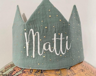 Geburtstagskrone Stoffkrone Musselin personalisiert mit Namen