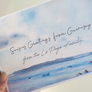 Guernsey Aquarel gepersonaliseerde kaart voor elke gelegenheid, aquarel print, Guernsey, Denken aan u, Kerstkaart, Verjaardag, Verjaardag