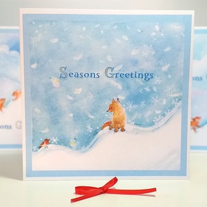 Paquet de 4 cartes de Noël pour animaux des bois, tirage à l’aquarelle, renard, écureuil, rouge-gorge, hérisson