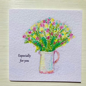 Fleurs, Carte dessinée individuellement à la main, Carte de remerciement, Carte Penser à vous, Carte d’anniversaire