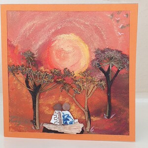 Savanne, Handgemachte Karte, Beliebige Gelegenheitskarte, gepresste Blumen & Seegras, Handgezeichnete Pastell, Kieselkunst, Strandkunst, blanko Karte,
