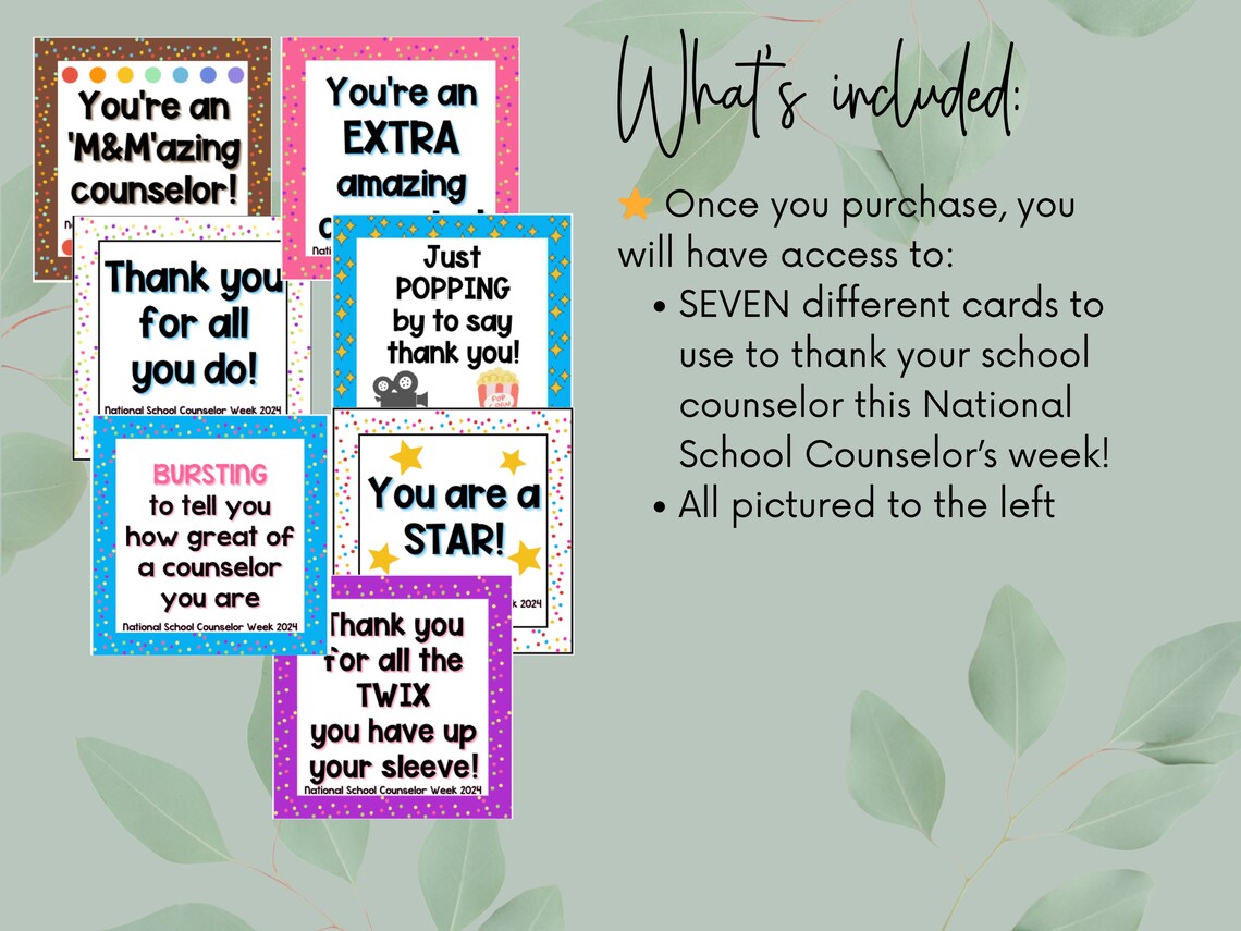 National School Counselor Week 2024 Candy Themed Thank You Cards NSCW
