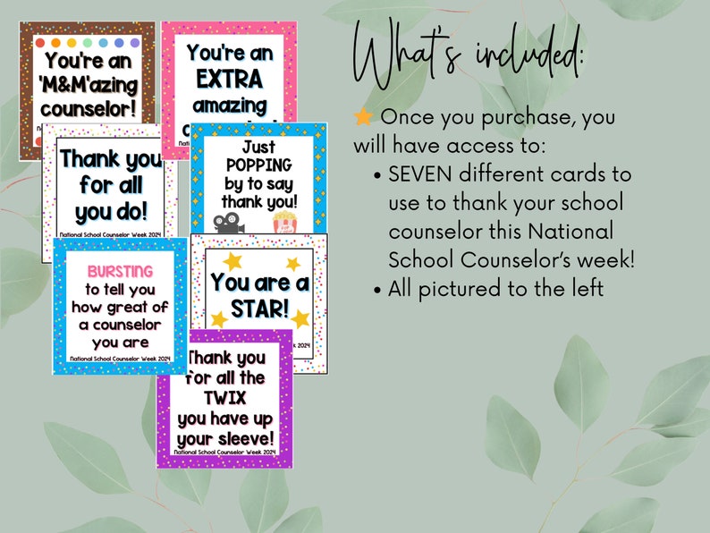 National School Counselor Week 2024 Candy Themed Thank You Cards NSCW