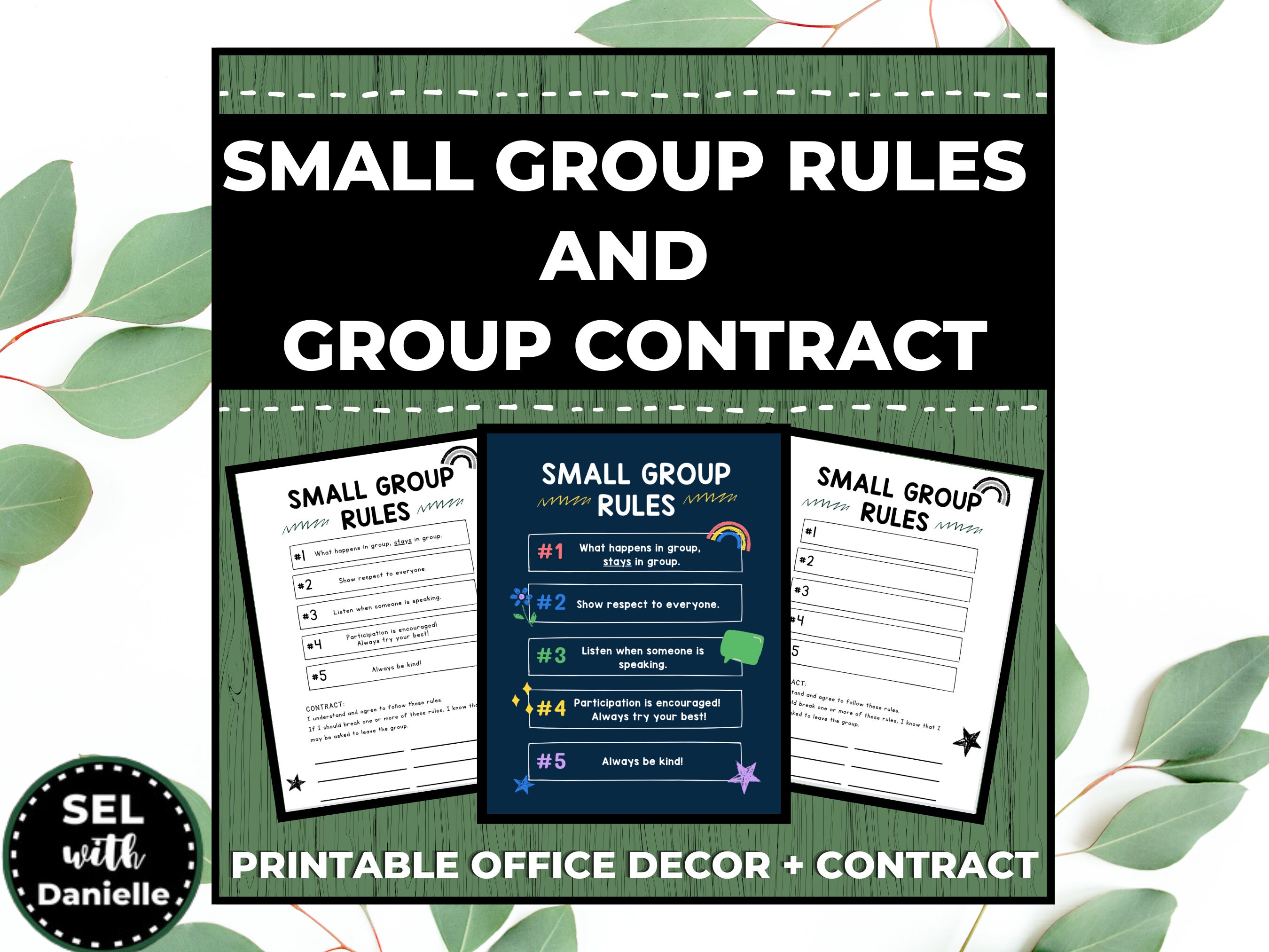 PRINTABLE School Counseling Small Group Rules and Contract + BONUS Canva Template