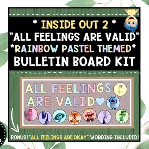 All Feelings Are Valid Rainbow Pastel Themed - Inside Out 2 Bulletin Board Kit